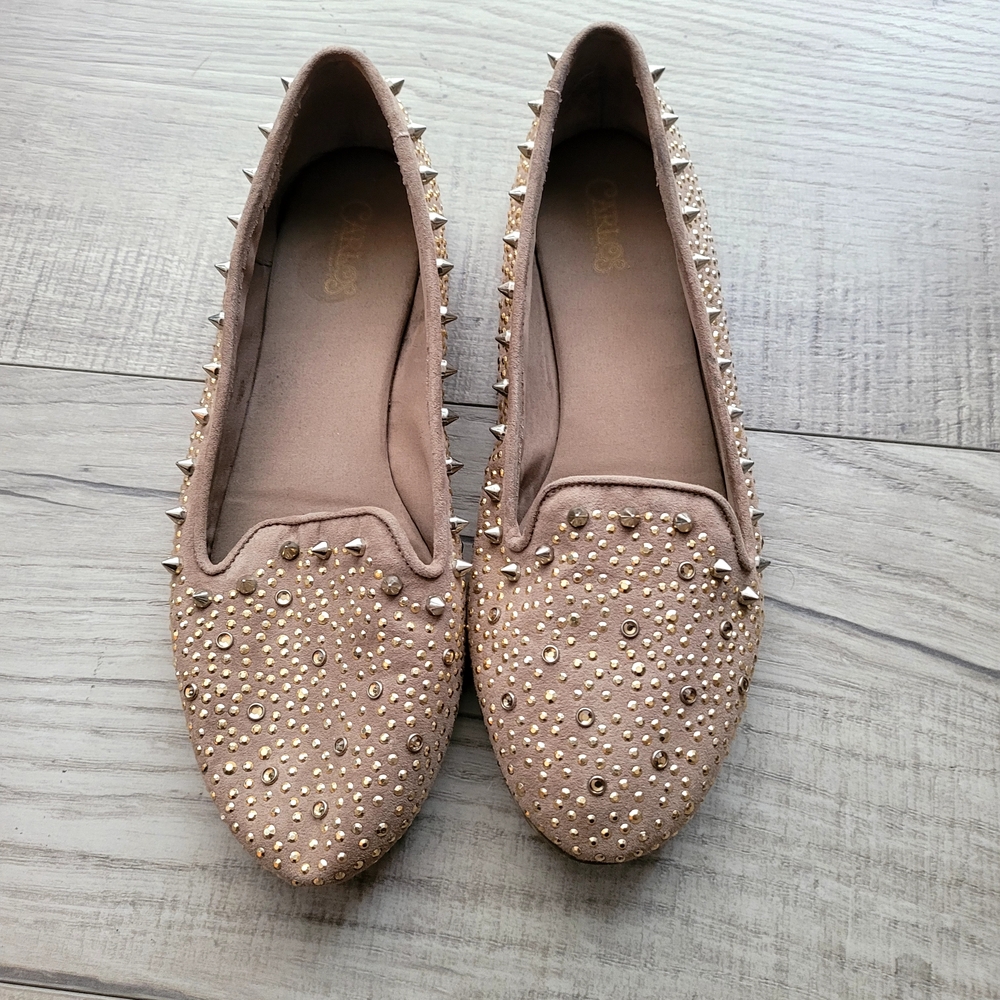 Carlos Santana Blush Nude Studded Loafers